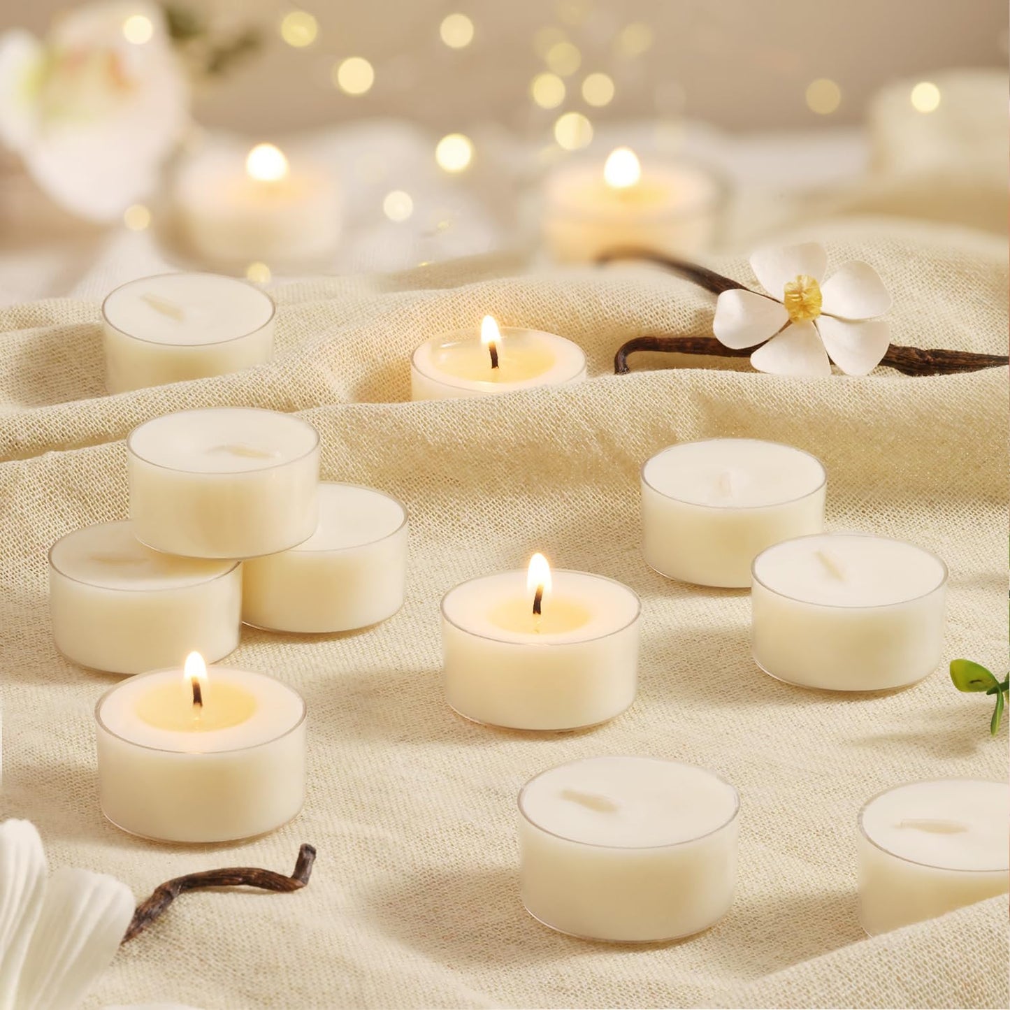 Scented Tea Lights Candles, Vanilla Embrace, 16 Pack – 100% Palm Wax Scented Tealights, Ivory Color, 6 Hour Long Burning, Vanilla Aromatherapy Tea Lights Candles for Relaxation, Home, Spa, Events