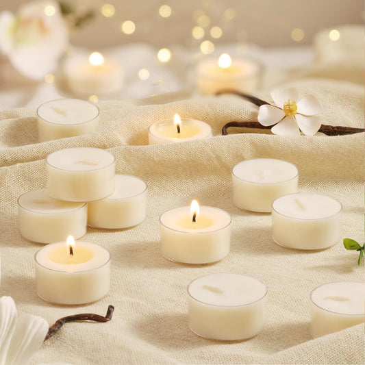 Scented Tea Lights Candles, Vanilla Embrace, 16 Pack – 100% Palm Wax Scented Tealights, Ivory Color, 6 Hour Long Burning, Vanilla Aromatherapy Tea Lights Candles for Relaxation, Home, Spa, Events