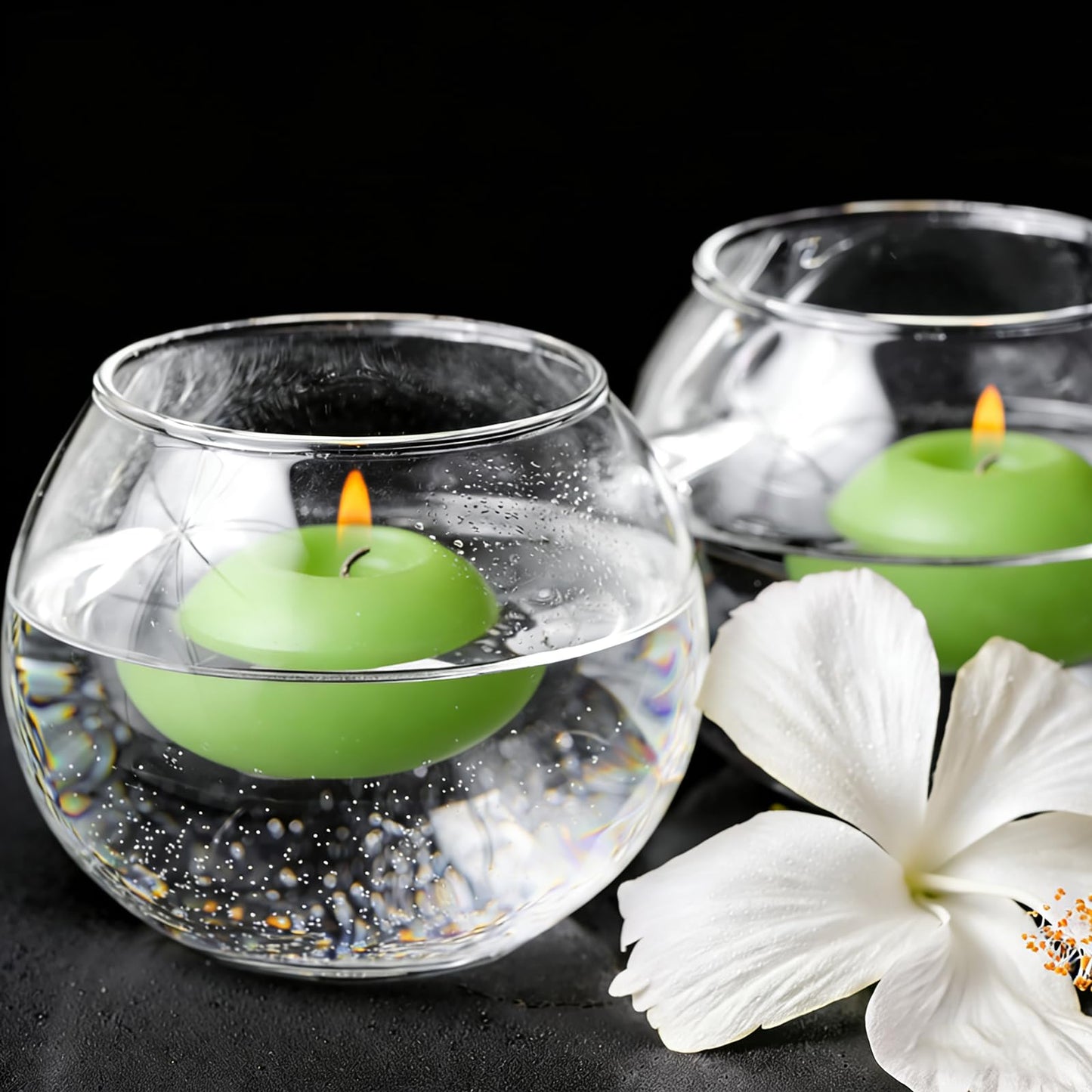 Green Floating Candles 3 inch 12 Pack - Floating Candles for centerpieces - Wedding Decor - Burning Time 8-10 Hours