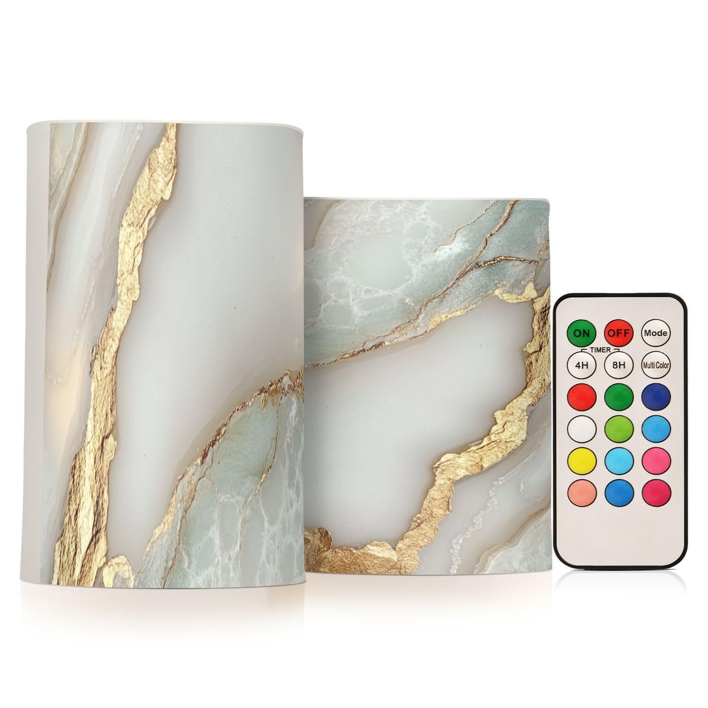 Flameless Candles Battery Operated Led Pillar Candles for Table Marble White White