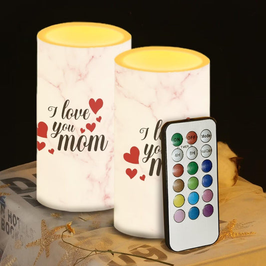 Luarisgur Marble Print Flickering Flameless Candles Mother Day Candles Battery Operated Candles with Remote Control Color Changing LED Pillar Candles Party Table Decorations for Home