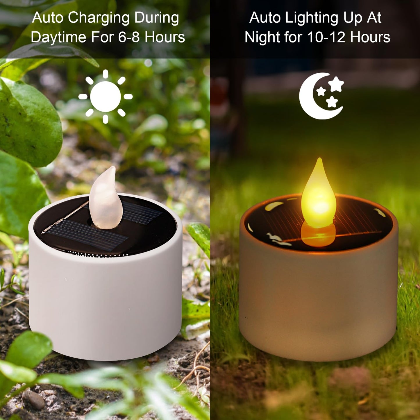 Solar Tea Lights Outdoor Waterproof - 10 Pack Flameless Flickering Solar Candles Reusable LED Tea Light Candles Rechargeable Dusk to Dawn Lighting for Lanterns Garden Camping Home Decor, 2.3''x2.1''