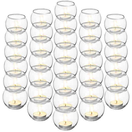 Uiifan 36 Pcs Clear Votive Candle Holder 1.97'' x 2.17'' Bulk Glass Tea Lights Round for Wedding Candle Jars Holder for Wedding Table Centerpiece Party Birthday Home Decoration