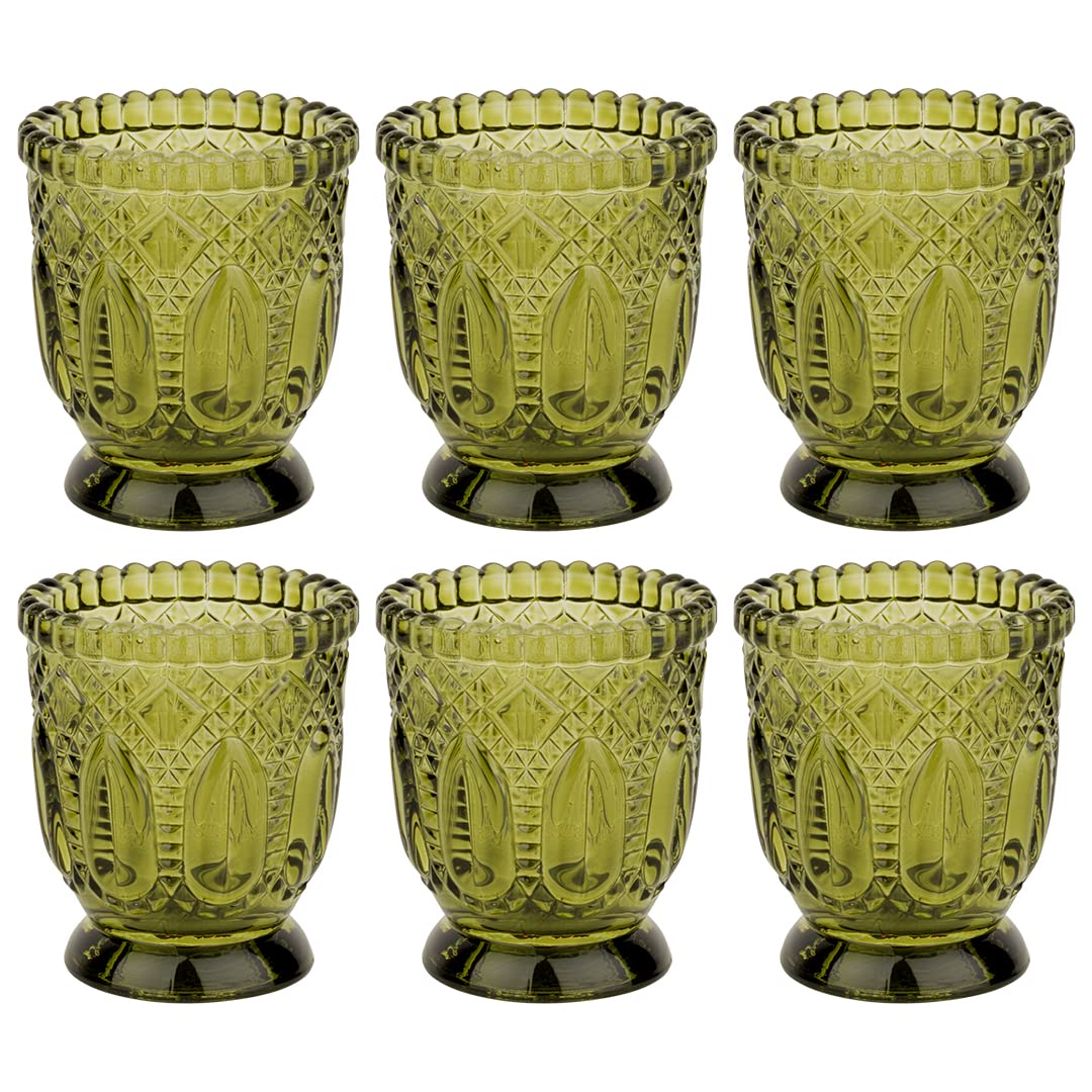 Koyal Wholesale Vintage Glass Candle Holder (Pack of 6), 3 x 2.75 (Olive Green)