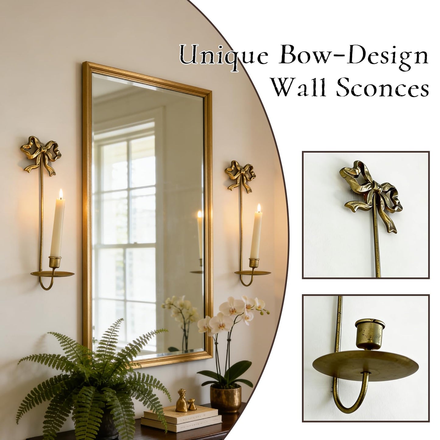 Wall Sconces Candle Holder Set Butterfly Metal, Gold Modern Bow Modern Arched Design for Farmhouse, Wedding Decor, Home Decoration, Candelabros de Pared para Sala, 16 Inches Tall