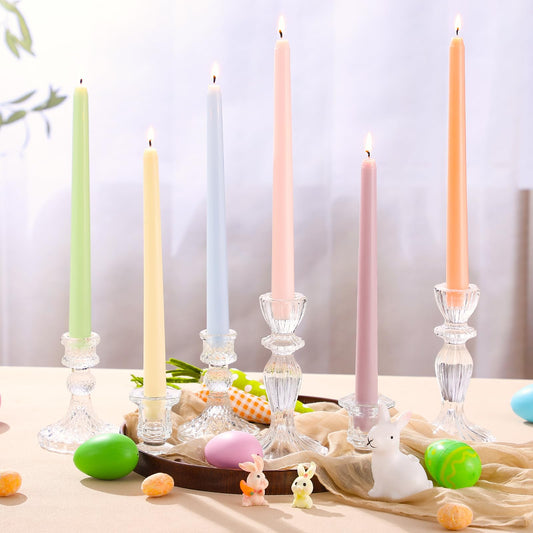 Conelist 6 Pcs Pastel Taper Candles 10 Inch Unscented Smokeless Pastel Candle Sticks Candy Color Handmade Candlesticks for Wedding Birthday Home Dining Table Decor