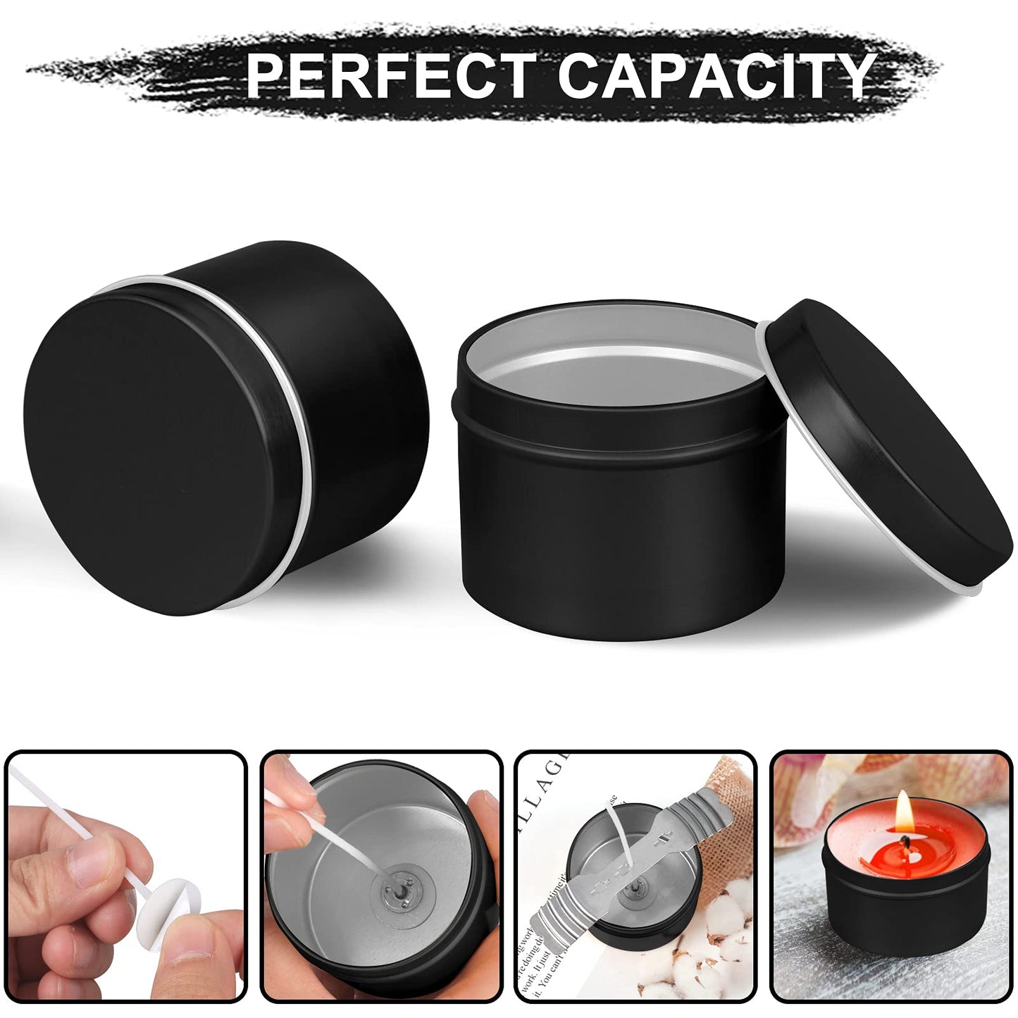 DINGPAI Candle Tin 18 Pcs, 4oz Candle Containers for DIY Candle Making, Black Color, Arts & Crafts, Storage and Holiday Gifts