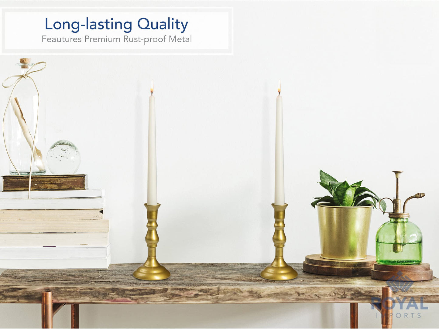 Royal Imports Gold Taper Candle Holder, Modern Metal Tapered Candlestick Holders, Centerpiece Decoration for Home or Wedding, 2 Pc Set, 6"