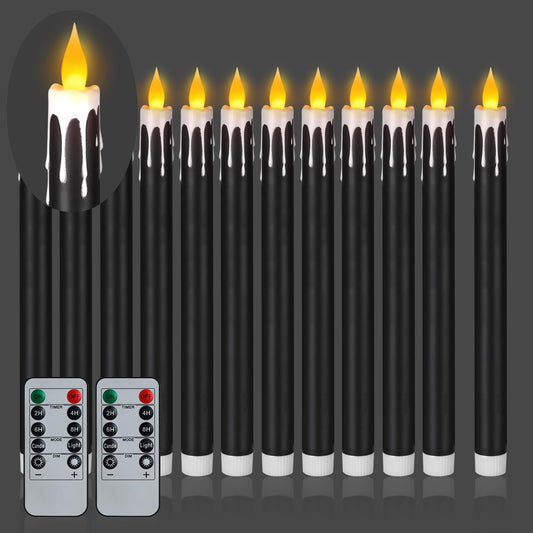 wemarry Flameless Taper Candles 10.6" Dripless Battery Operated Taper Candles Included Remote Timer 400+ Hours by 2AA Batteries for Halloween Christmas Wedding (Black+White, 12 Pack)