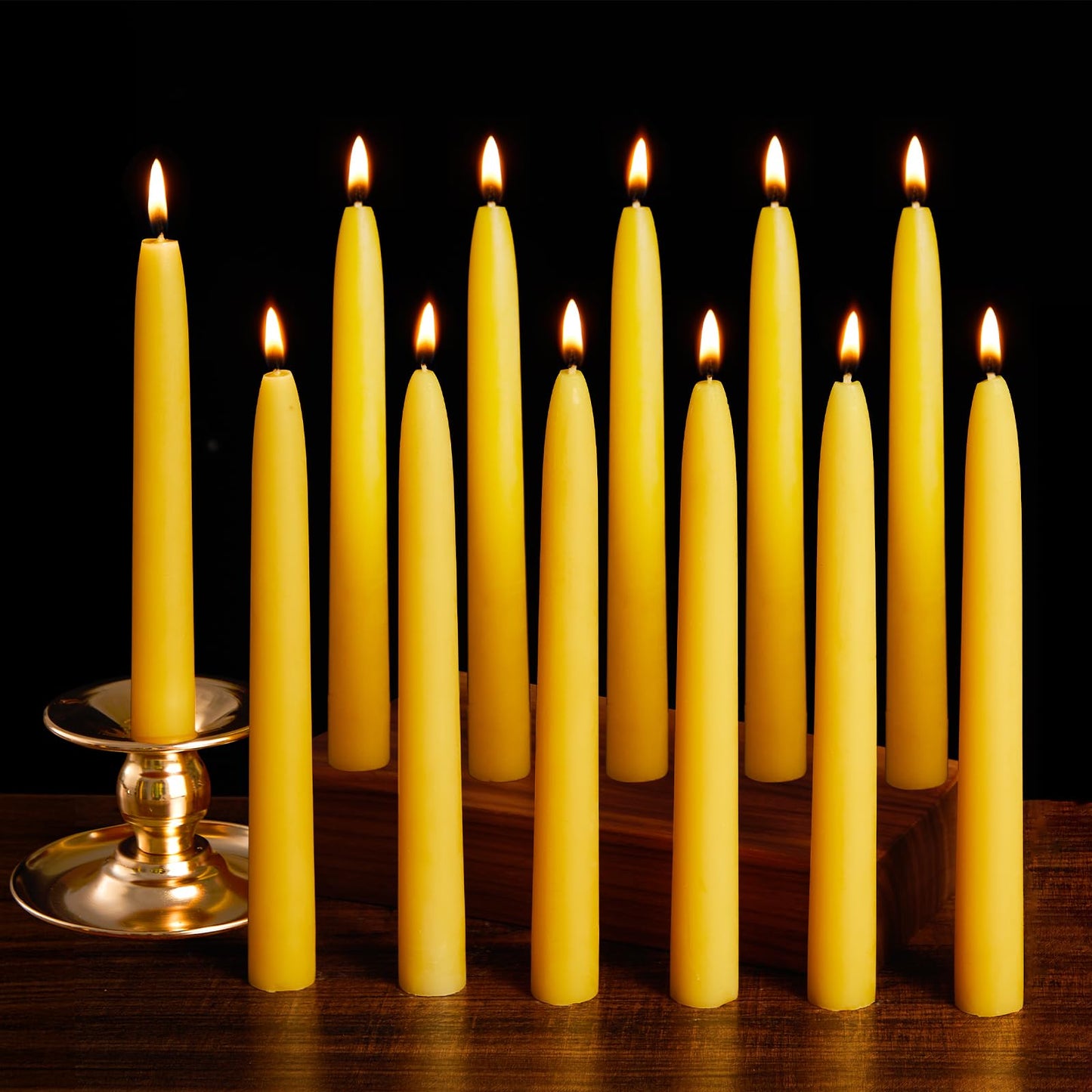 Beeswax Candle Set - 24 Pack 6H Tea Lights + 12 Pack 8H Taper Candles + 3 Pack Pillar Candles | Unscented Dripless Smokeless Clean Burning Long Lasting Candles