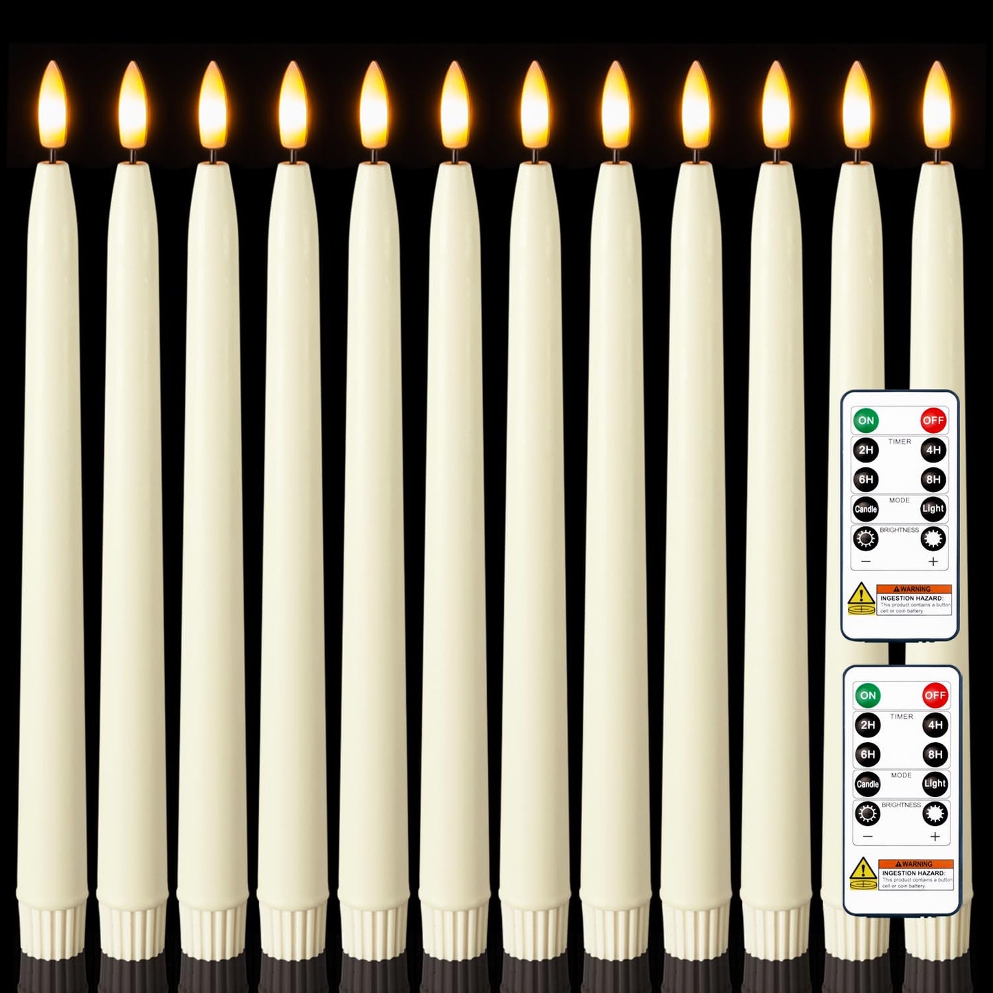 Homemory 11 inches Waxy Flameless Taper Candles with Remote Timer Dimmer, 12 Pcs Battery Operated Taper Candles with Flickering Flame, Ivory LED Candlesticks for Wedding, Christmas Indoor Decoration