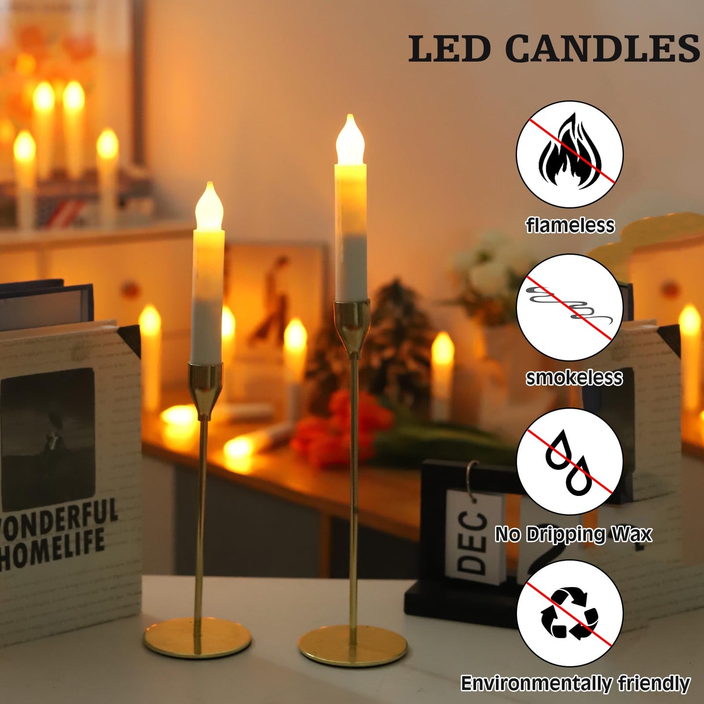 MUMCHASI Flameless Candles with Remote, Battery Operated Candlesticks, Led Taper Candles with Timer, Flickering Electric Candleslights for Home Party Christmas Decor H: 6 inches 12 Packs