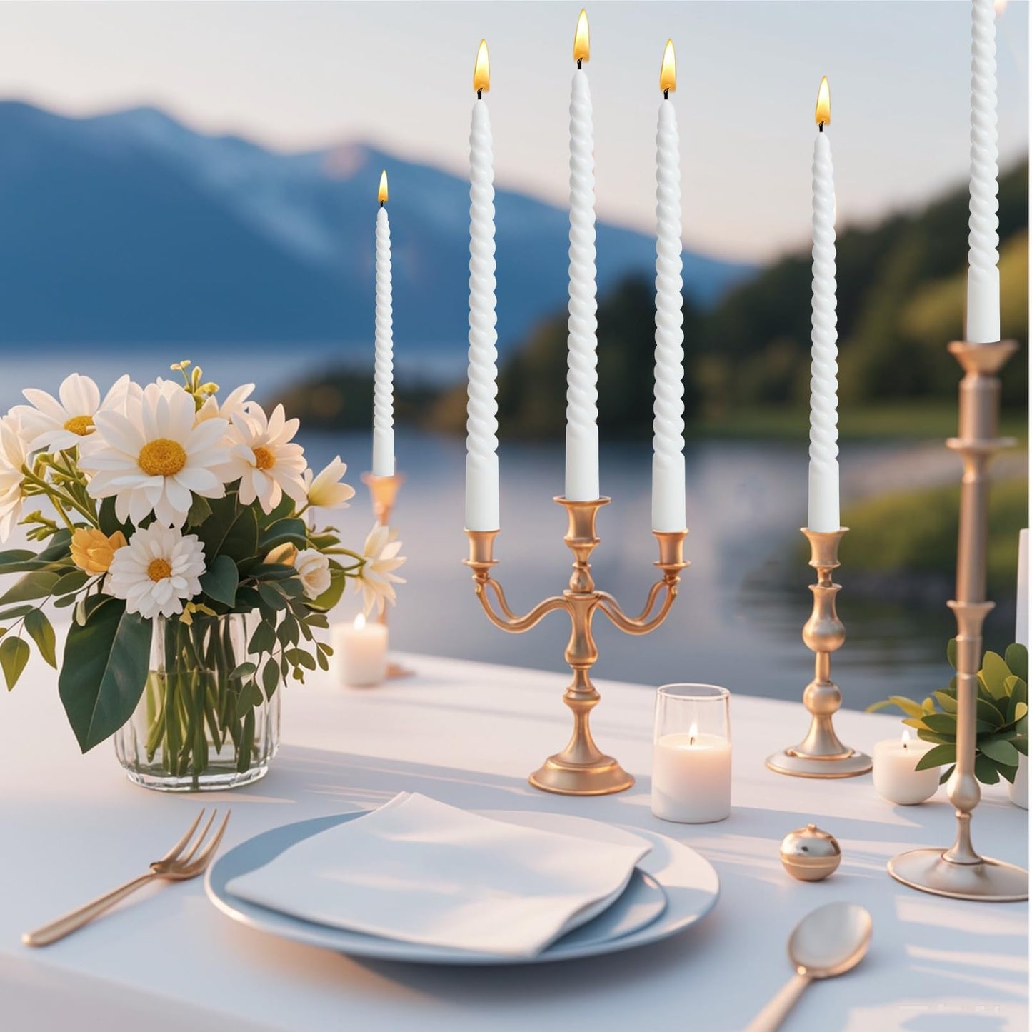 Cptoion Spiral Taper Candles,10 Inch Twisted Taper Candles,Unscented Dripless Twisted Candlesticks, White Spiral Taper Candle for Home Decoration,Dinner Party Wedding Holiday (24 Pcs)