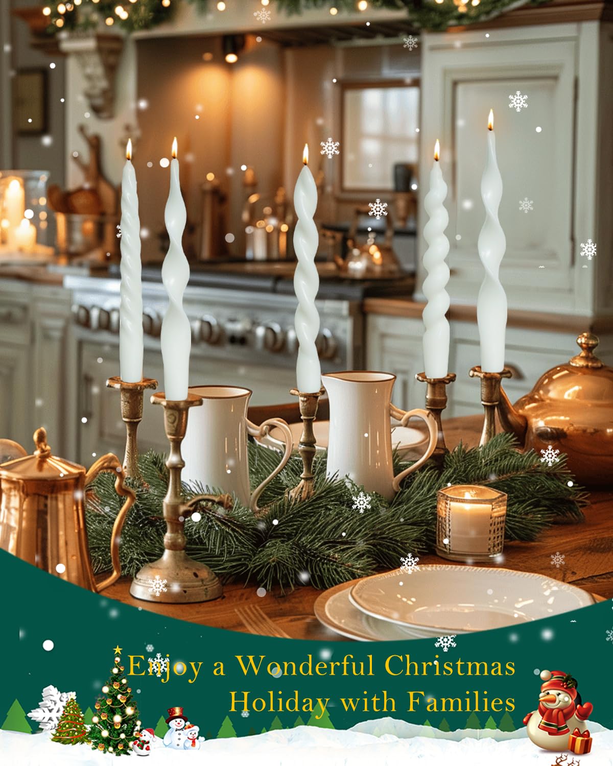 White Spiral Taper Candles Short Candle Sticks Unscented Smokeless Twisted Candlesticks for Christmas Table Decor Holiday Dinner Party-7.5inch-4pack