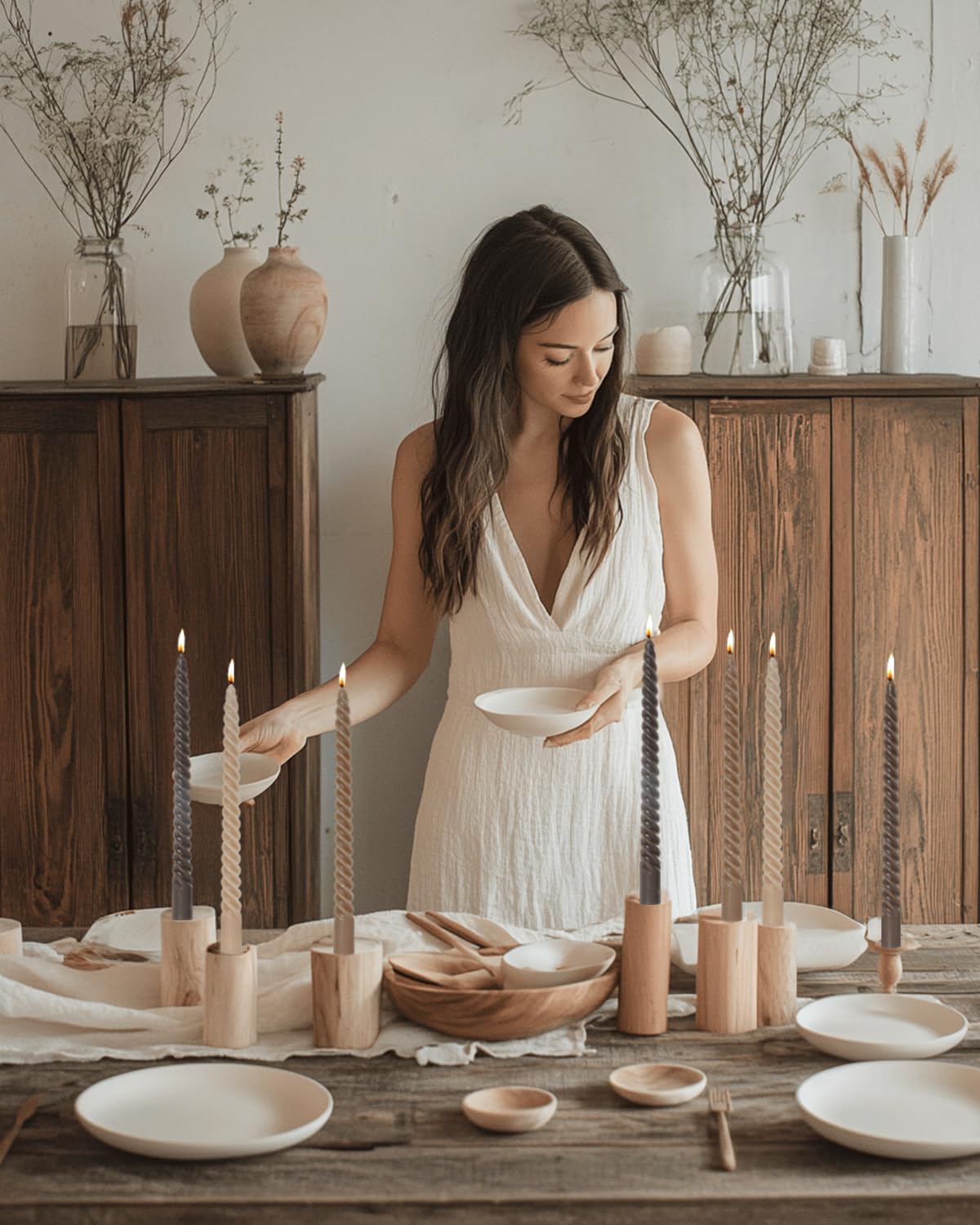 LPUSA Brown Tall Taper Candles Spiral Candle Sticks,Unscented Pastel Candle for Holiday,Wedding and Home Decoration,10inch,12 Pack(E-Gradient Brown)