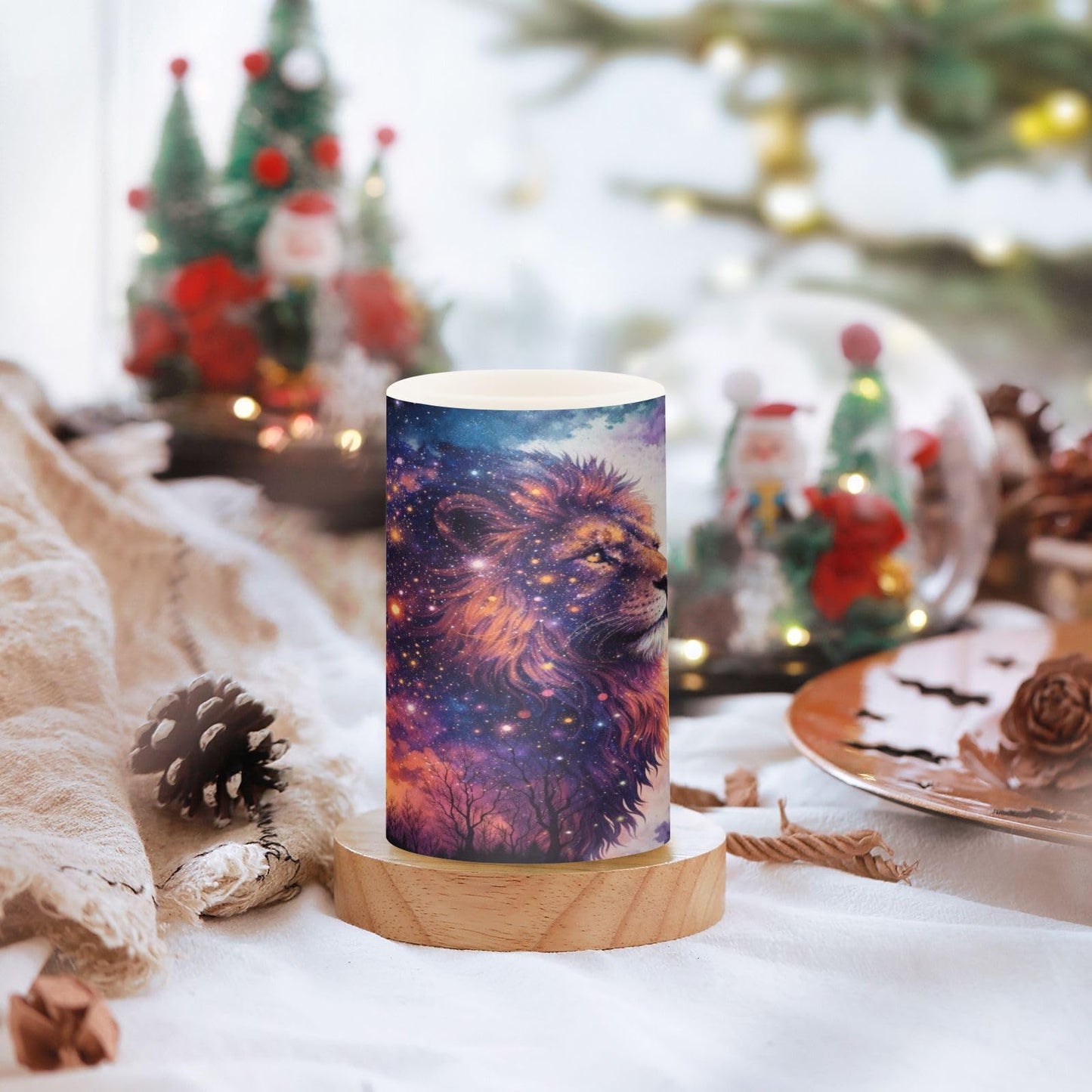 KGLDSNM Cool Galaxy Lion LED Flameless Flickering Candle with Remote Timer Battery Operated for Indoor Outdoor Party Holiday Home Decor 2 Pack