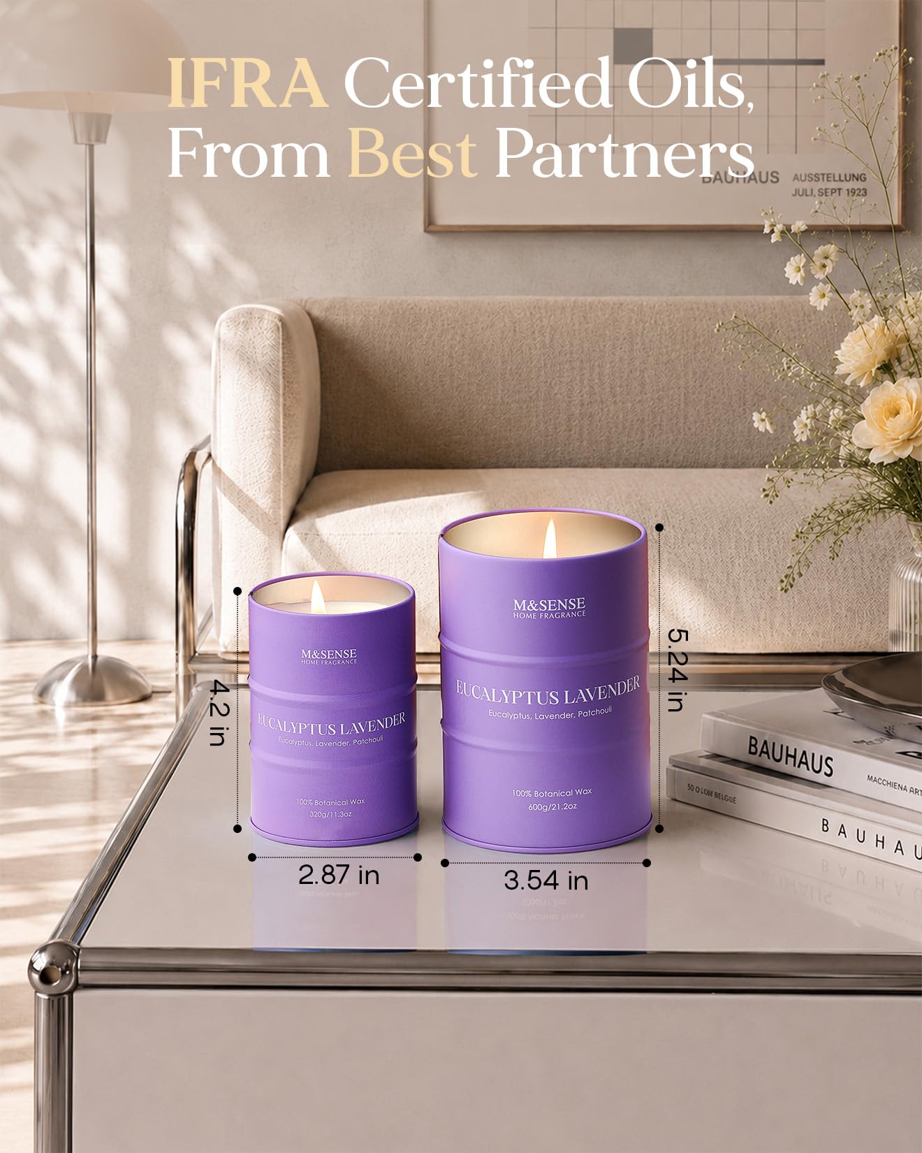 M&SENSE Eucalyptus Lavender Scented Candles Large, Natural Soy Candles 21.2oz 120 Hour Slow Burning,Aromatherapy Candle for Stress Relief Meditation Relaxing