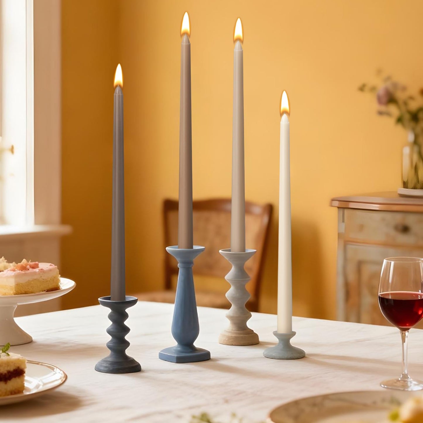 Viyffo Taper Candles, 12 Inch, 12 Pack, Brown – Unscented, Smokeless Design, Up to 8-Hour Burn – Tall Candlesticks for Table Decor, Weddings & Dinners