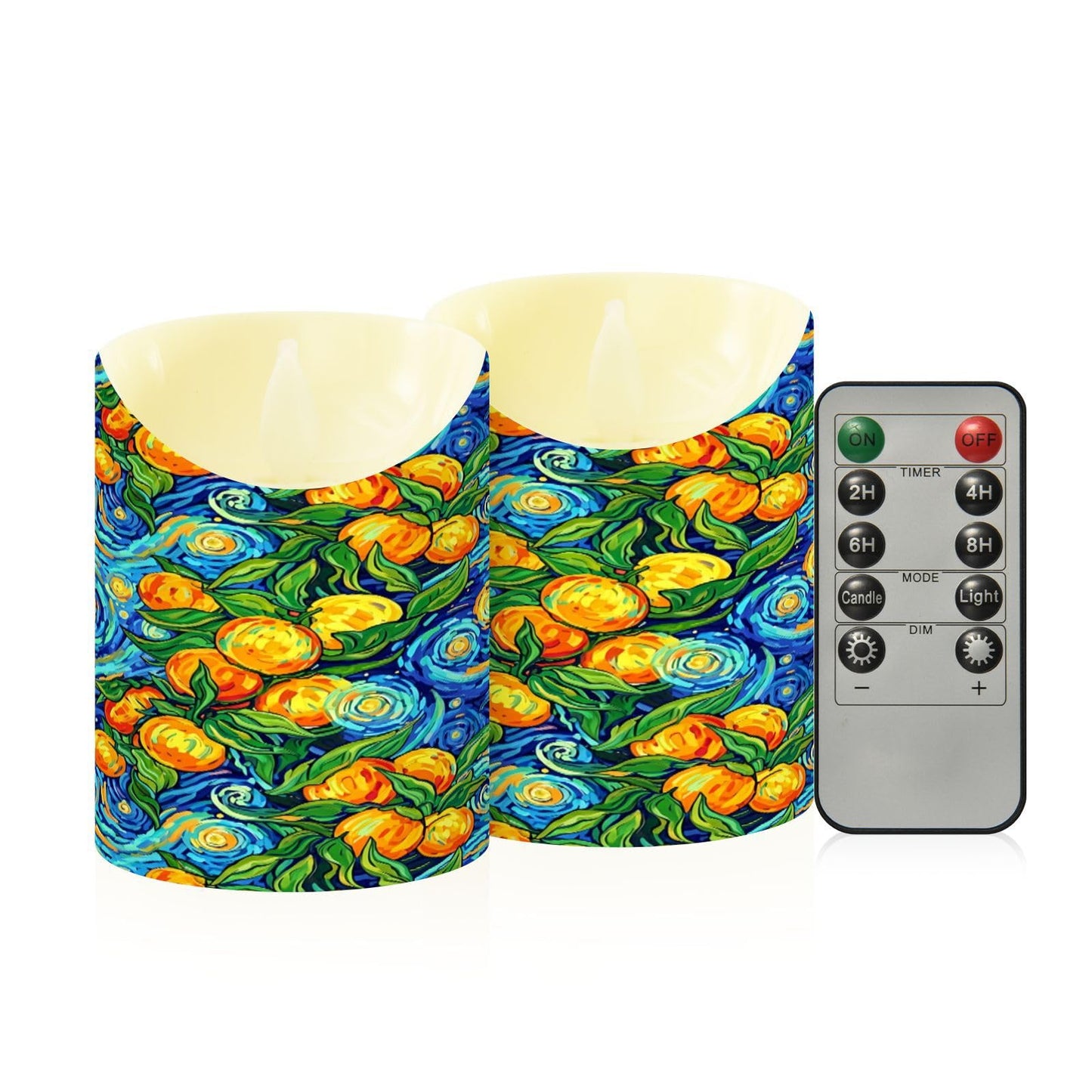 Gravopti Oil Painting 2 Pack Flameless LED Pillar Candles with Remote & Timer, Battery Operated, Flickering Wax Candle for Wedding, Romantic Home & Party Decor
