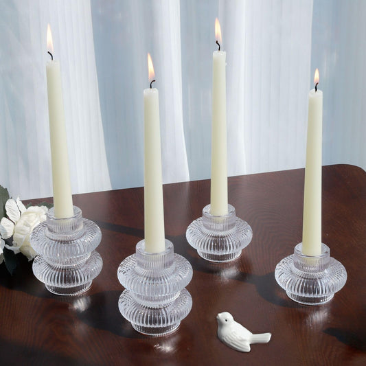VOHO Vintage Candlestick Holders Set of 6, Dual Sided Candle Sticks Holder Decor for Taper Candles/Tea Lights Candles, Ribbed Candle Holder for Dining Table Centerpiece, Wedding/Christmas Decor(Clear)