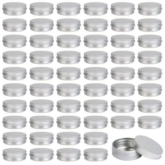 Moretoes 60 Pack Tins, 2Oz Metal Round Tins, Aluminum Tin Cans Containers with Screw Lid for Lotion Bars, Balms, Salve, Spices or Beard Balm