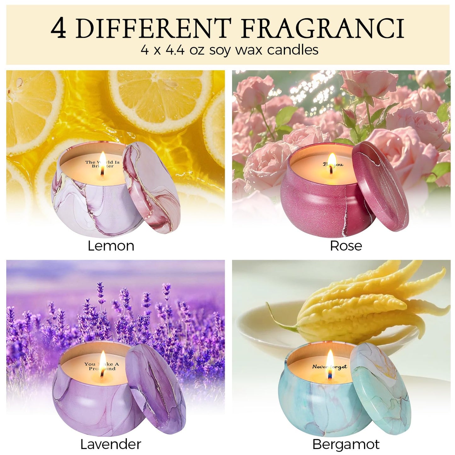 Scented Candles Gift Set for Women with Sayings, 4 Pack Aromatherapy Candles with Four Scents, Birthday Mothers Day Inspirational Gifts for Women, 120H Long Lasting Burn 17.6 Oz