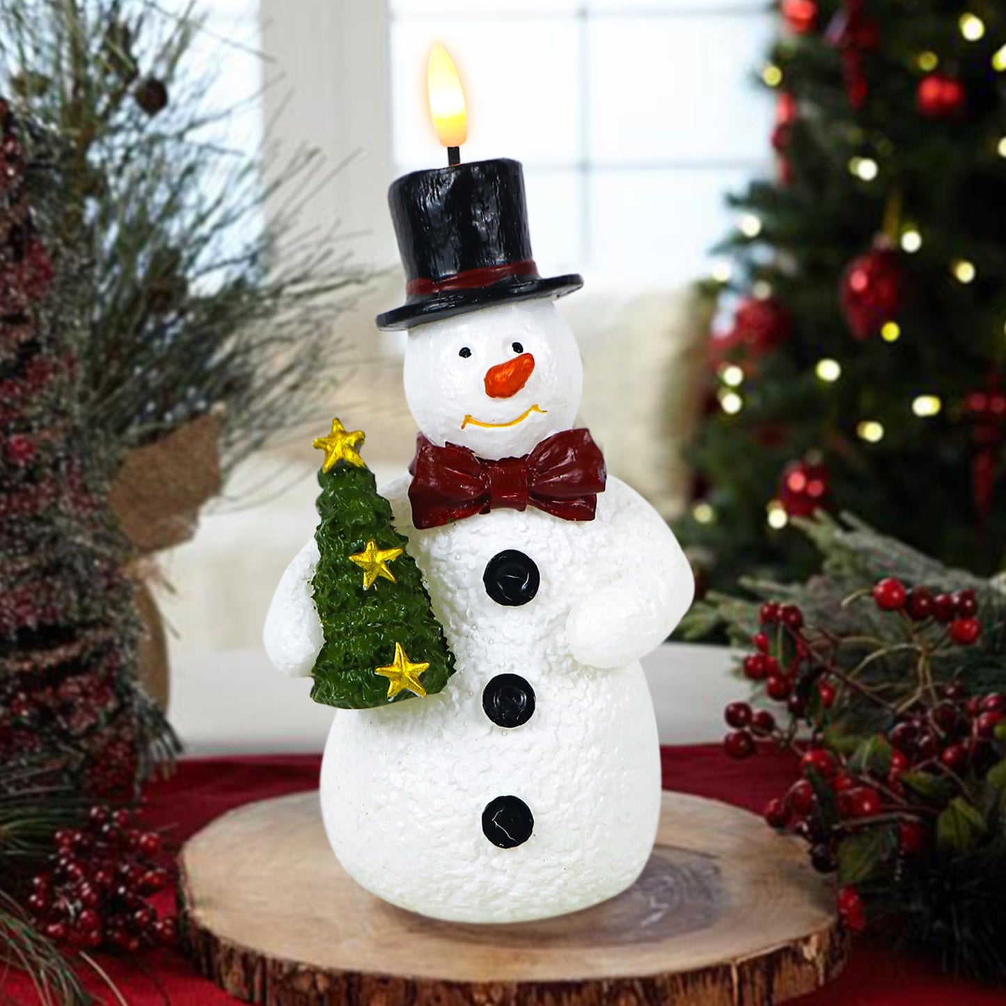 Eldnacele Christmas Snowman Flameless Candles with 6H Timer Hand-Carved Battery Operated Christmas Tree Snowman Candle 3D Wick Flickering Real Wax LED Pillar Candle Dinner Indoor Holiday Decorations
