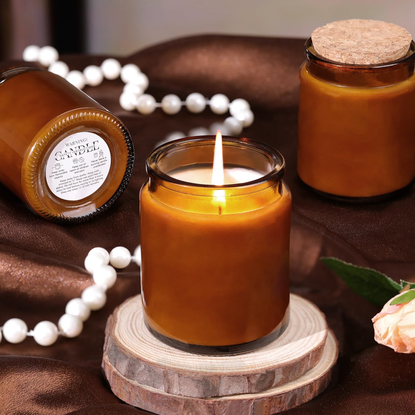 Lanttu 12 Pack Amber Candle Jars for Making Candles, 7.5oz Glass Jars with Wooden Lids and Labels, Candle Making Supplies Candle Containers for Home DIY, Gifts, Table Decor