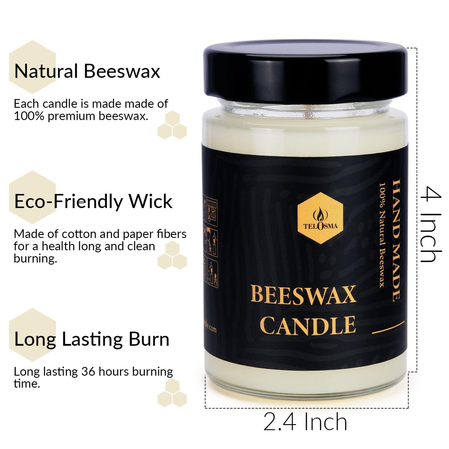 4 PCS Beeswax Jar Candles Emergency Candles Natural Beeswax Candles Unscented 1 Day Candle, Organic, Smokeless - Off White