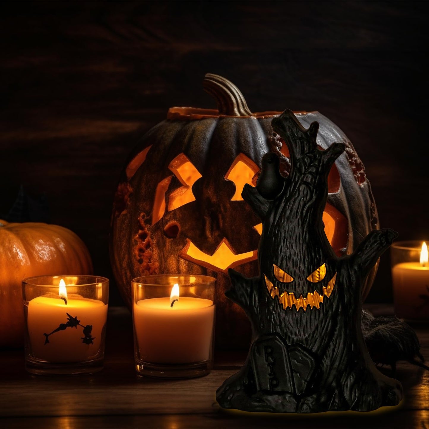 Halloween Lanterns Decoration 6.3" Height Retro Hanging Lamp Halloween Dead Tree Flameless Candle Holder Day of The Dead Lantern Gift for Home Tabletop Trick or Treat Party Supplies