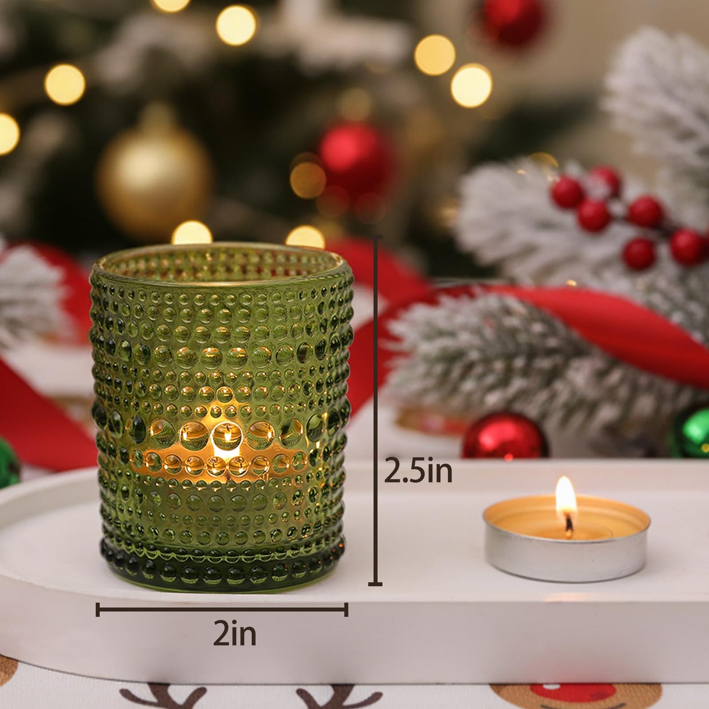 48pcs Votive Candle Holders, Green Glass DIY Wax Filling Tealight Candle Holders, Tea Light Candles Holder for Wedding Table Decoration