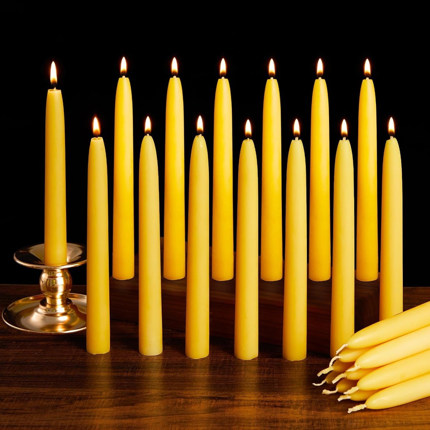 Beeswax Candle Set -96 Pack Tea Lights + 24 Pack Taper Candles + 6 Pack Pillar Candles | Unscented Dripless Smokeless Clean Burning Long Lasting Candles