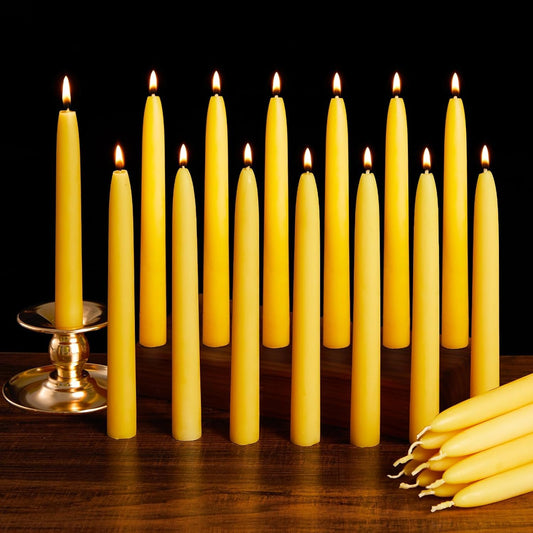 Beeswax Candle Set -96 Pack Tea Lights + 24 Pack Taper Candles + 6 Pack Pillar Candles | Unscented Dripless Smokeless Clean Burning Long Lasting Candles