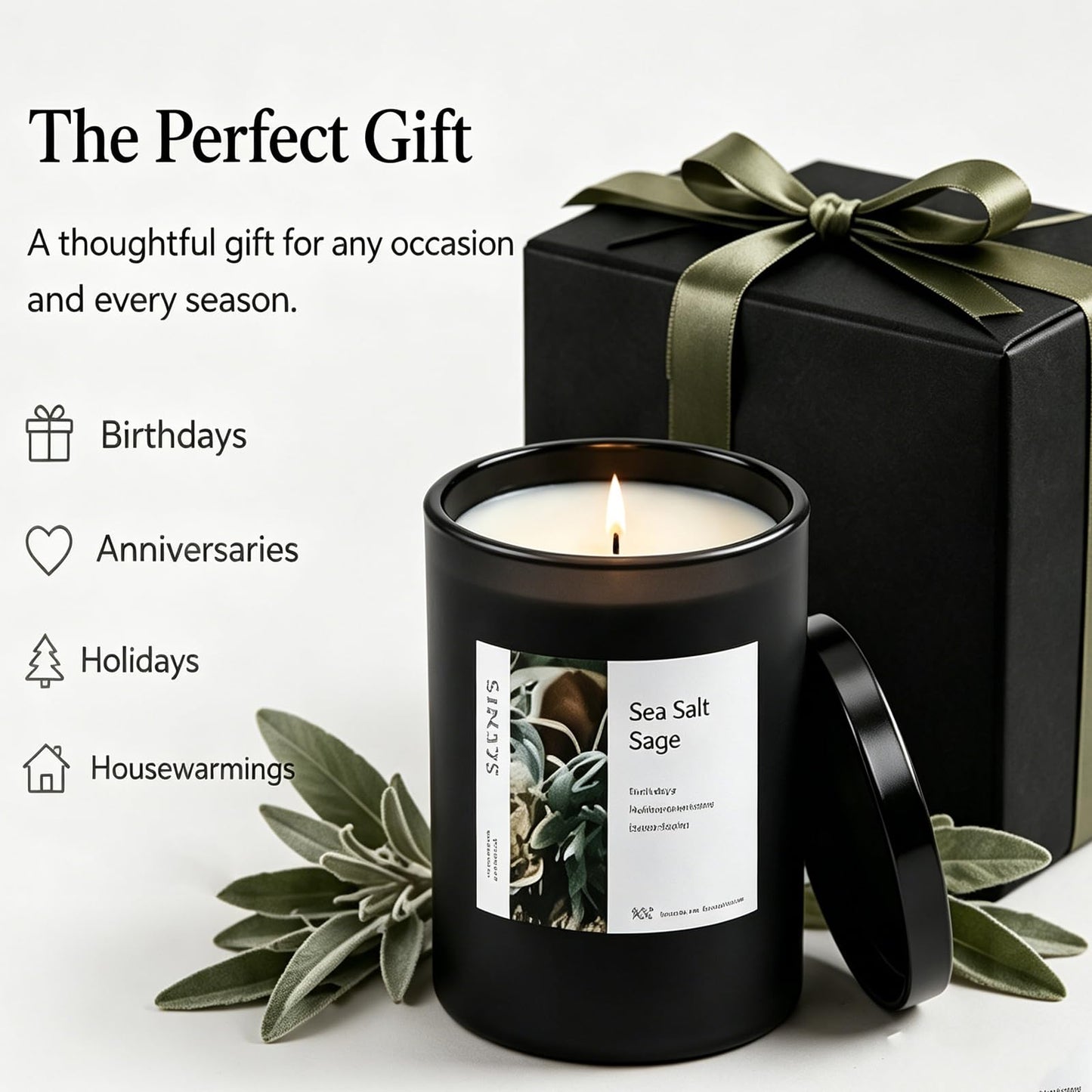 Sea Salt Sage Soy Candle, Driftwood Aromatherapy Candle for Home, Natural Soy Wax Sleep Candle with Citrus Woody Scent for Bedroom, Relaxation, Bath & Self Care Gift