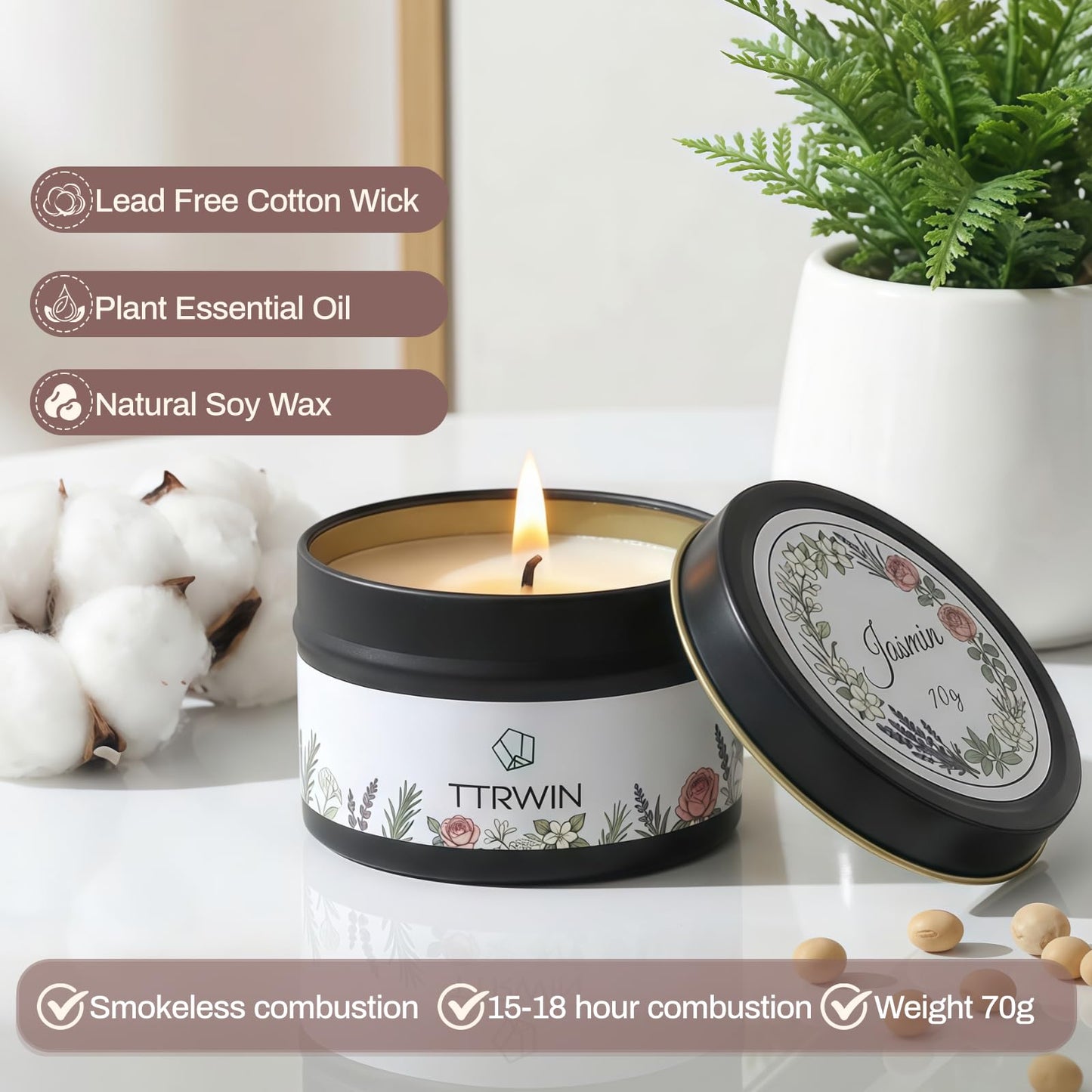 TTRWIN Relaxing Scented Candles Gift Set - 6 Natural Soy Wax Candles for Cosy Home, Aromatherapy Soy Candles in Jars, Stress Relief and Gifts, Christmas, Birthday, Spa Scents for Women, Men