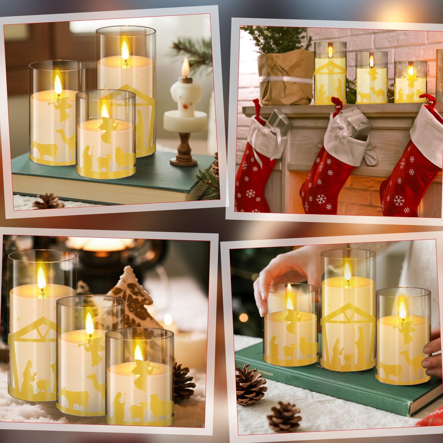 Blosssound 3 Pack Christmas Nativity Flameless Candles Battery Operated Xmas Nativity Jesus Flameless Flickering Candles LED for Home Fireplace Winter Holiday Table Decorations Christmas Gifts