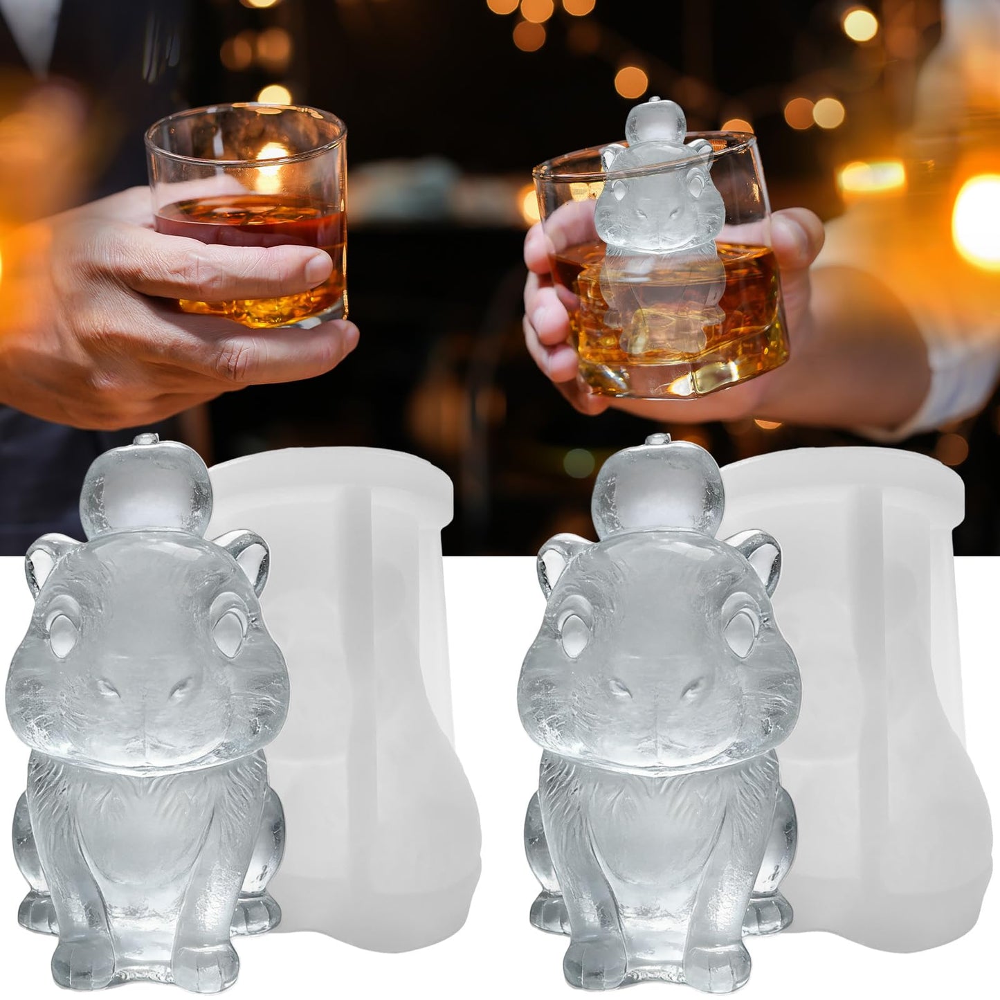 SIUPER 3D Capybara Ice Cube Silicone Molds Tray for Whiskey, Cocktail, Drink, Bar; Rich Details. Fun Animal Mold for Craft Taba Squishy Chocolate Soap Candle Resin Gift for Women Girls Boys; 2 Pack