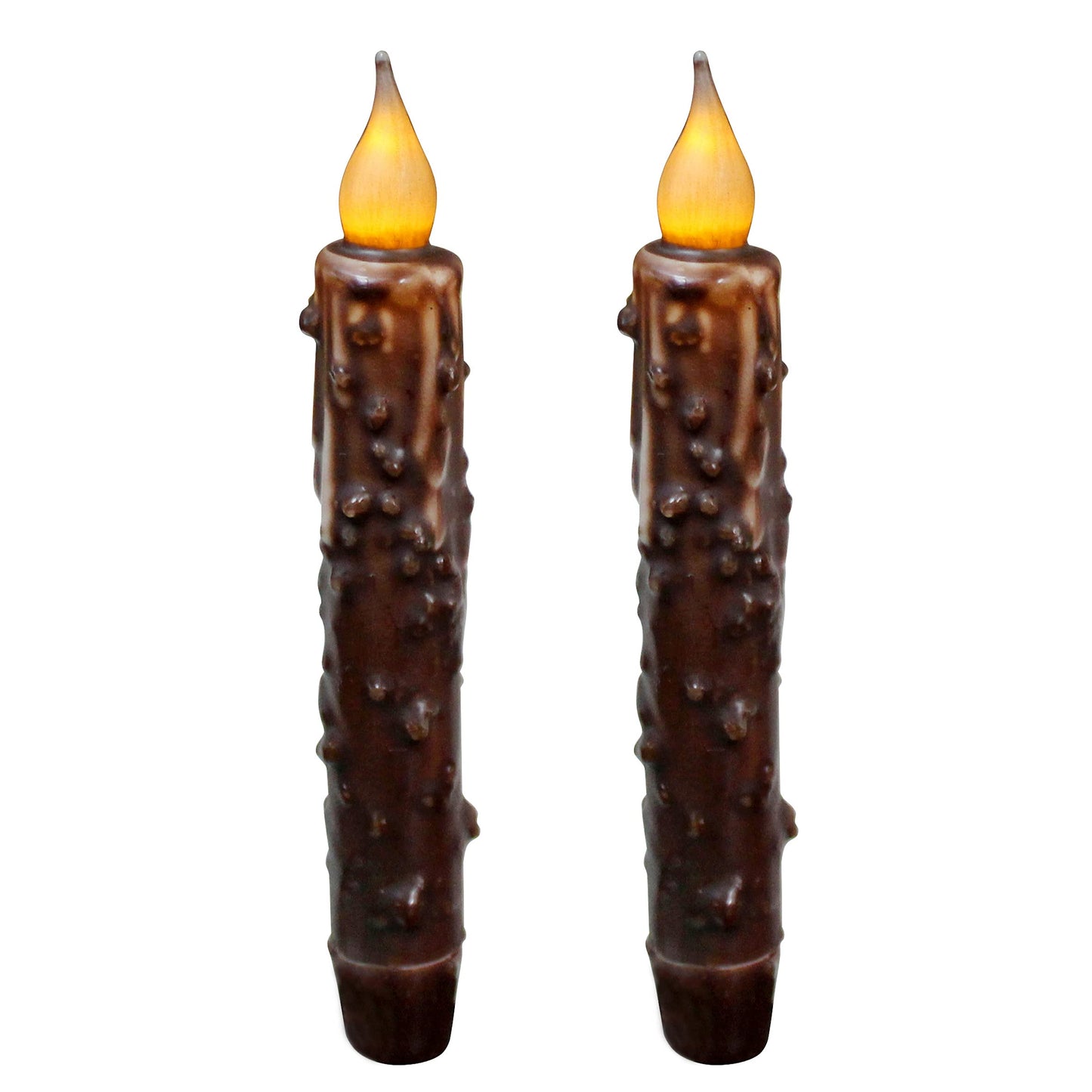 CVHOMEDECO. Real Wax Hand Dipped Battery Operated LED Timer Taper Candles Country Primitive Flameless Lights Décor, 6-3/4 Inch, Brown, 2 PCS in a Package