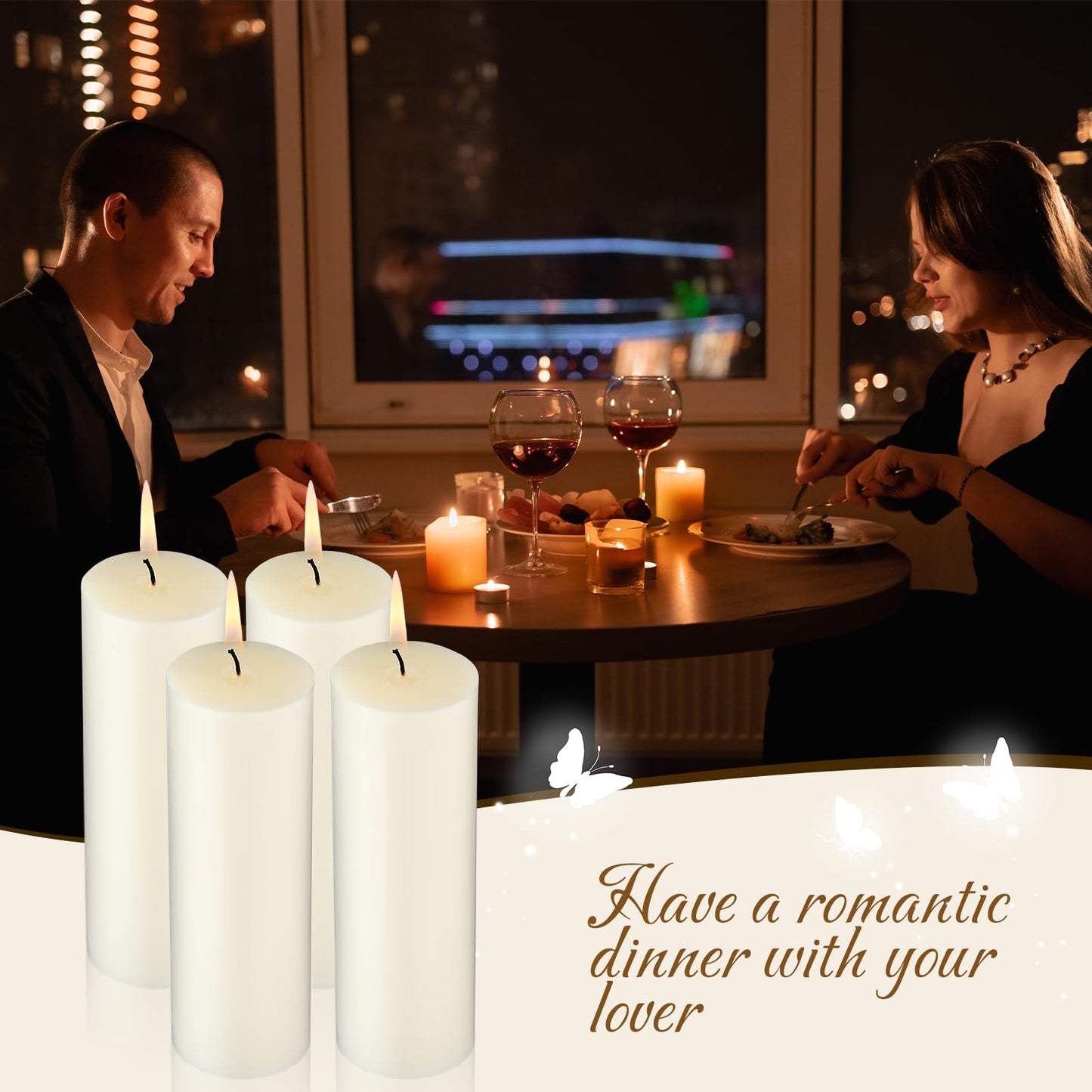 Lounsweer 12 Pack Ivory Pillar Candles Bulk Large Unscented Paraffin Wax Long Lasting Candles Clean Burning Supplies for Home Decor Wedding Party Dinner Bath Spa(2 x 6 Inch)