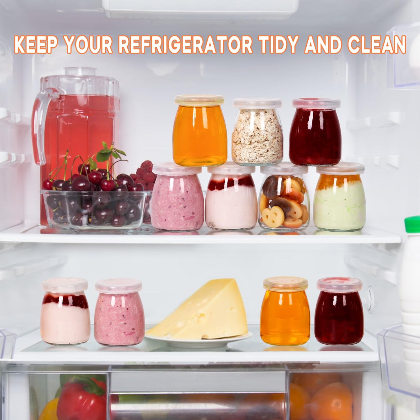 6.7 oz Glass Jars 40 Pack, Yogurt Jars with Leakproof PE Lids, Thick Durable Small Jars for Pudding, Jelly, Jam, Mousse, Spices, Candles - Reusable Glass Containers for Meal Prep, DIY Crafts