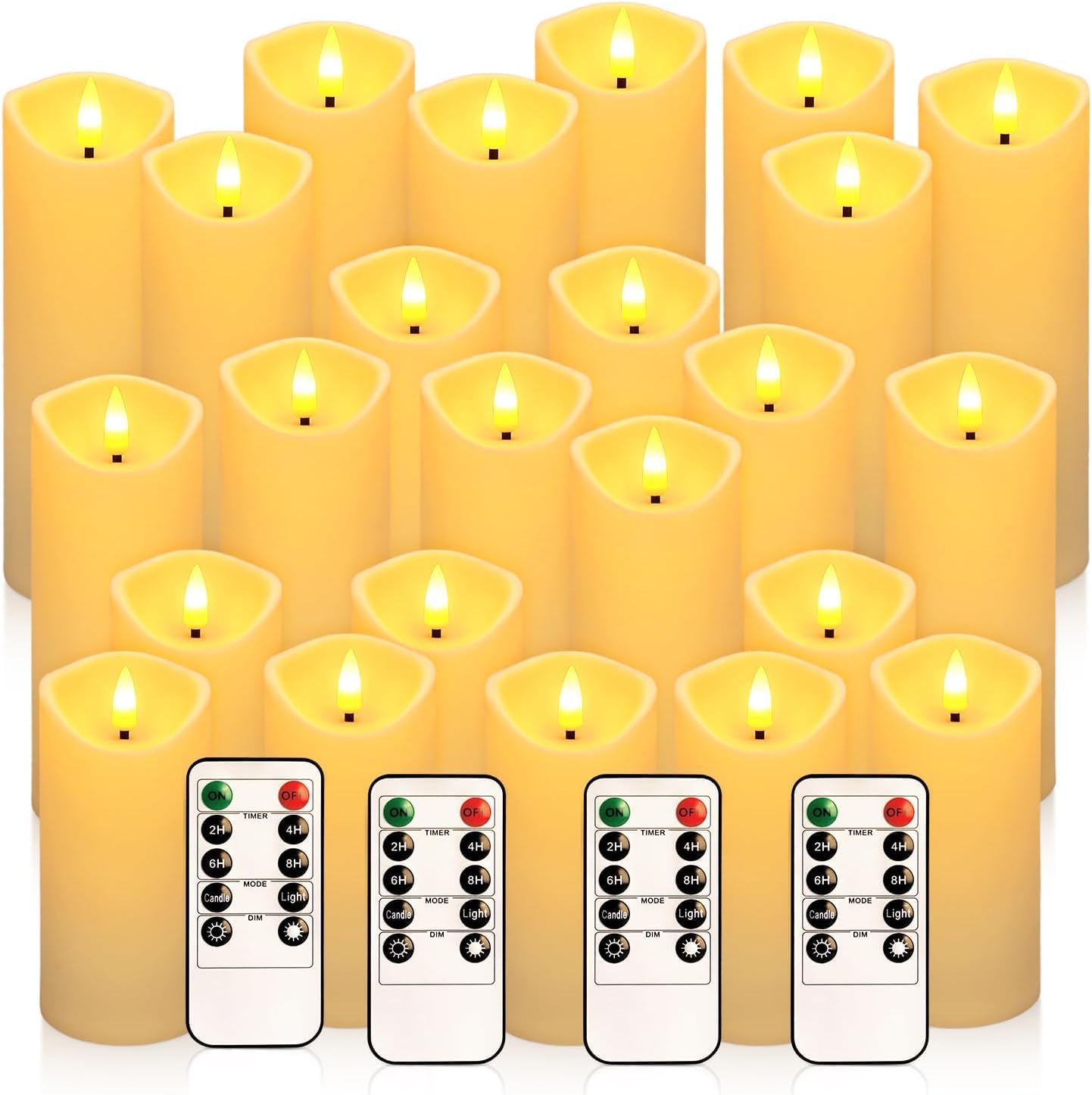 Aamdkcyu 24 Pack Flameless LED Pillar Candles with Remote - Battery Operated Ivory Candles, Waterproof, 3 Sizes for Wedding Centerpieces, Christmas Decor, Home Party, Tabletop Lighting