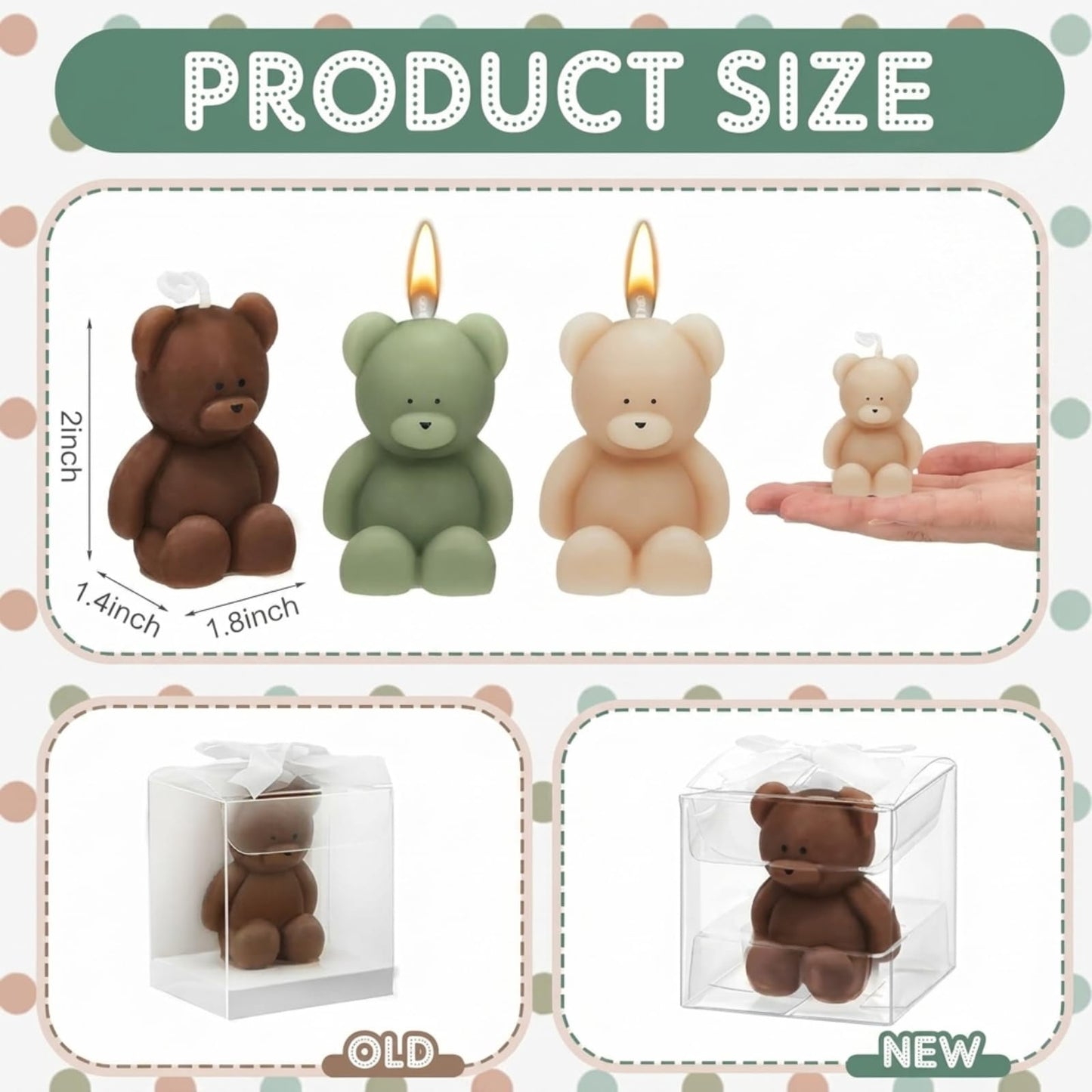 Dansib 15 Pcs Bear Baby Shower Candle Favors for Guest Bear Party Favors Baby Shower Candles Bulk for Gifts Party Decorations (Light Brown,Dark Brown,Green)