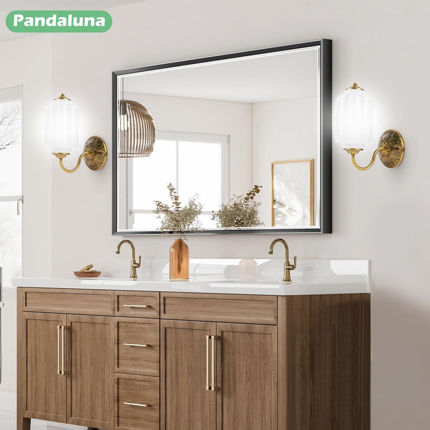 Pandaluna Vintage Wall Sconce, White Milk Glass Light Fixture, 5.5In Art Deco Antique Wall Sconce for Bedroom Bathroom Living Room Hallway Entryway, E12 LED Bulb Included, Antique Gold & White 2 Pack