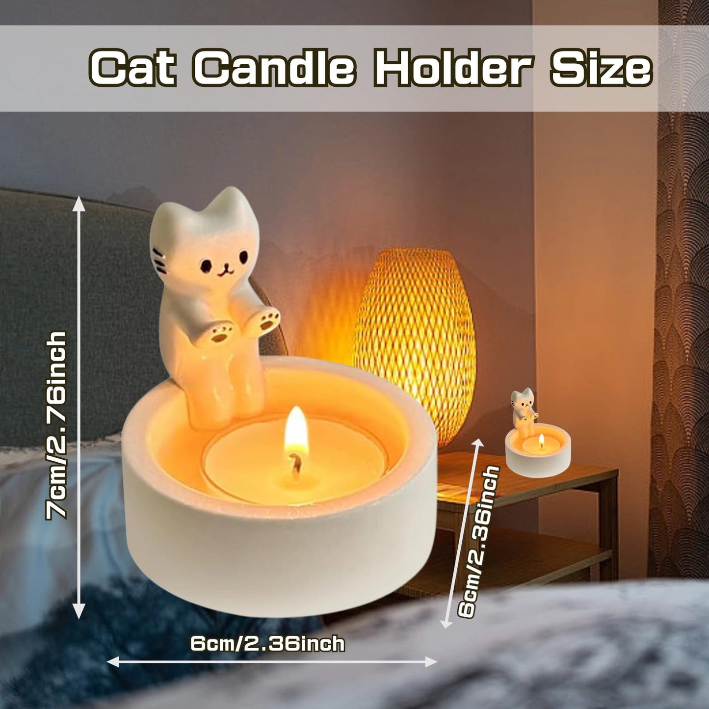 Candle Holder, Cartoon Animals Candle Holder Decor, Cute Resin Candlestick Holders, Girl Gifts for Wome (CAT)