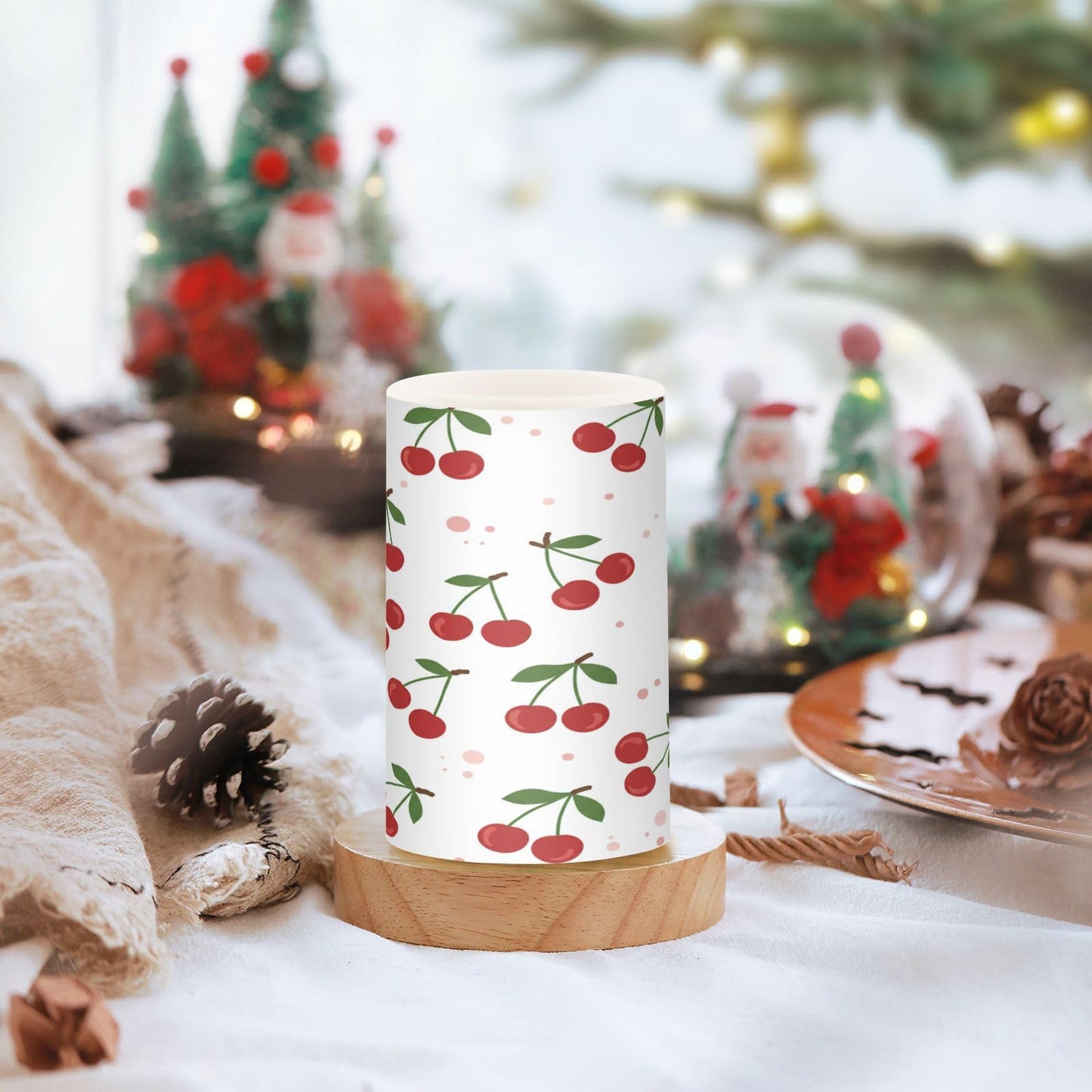 ALAZA Cherries Flickering Flameless Candles Battery Operated with Remote Timer,Tea Light Candles LED Pillar Votive Candles Set of 2 for Outdoor Indoor Decorations195