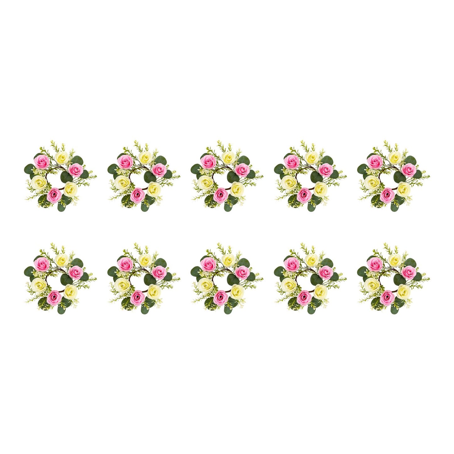 GXFCHYL Artificial Floral Wreaths, 10Pcs Pink, Cream Rose Candle Floral Wreaths 8.27In Artificial Flowers Wedding Centerpieces for Tables