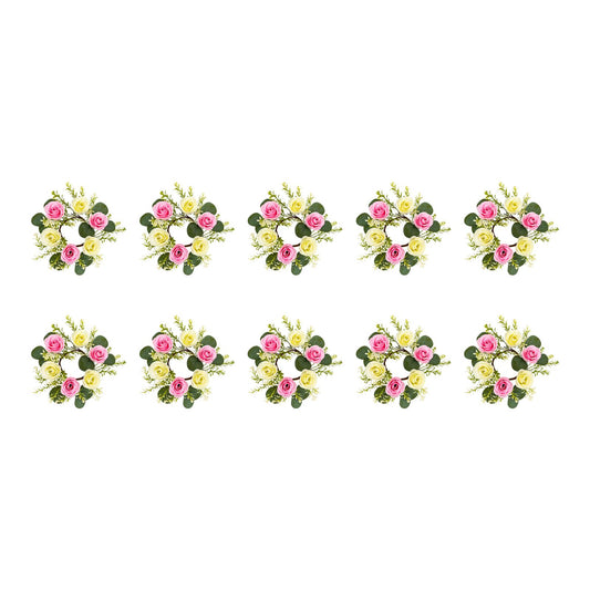 GXFCHYL Artificial Floral Wreaths, 10Pcs Pink, Cream Rose Candle Floral Wreaths 8.27In Artificial Flowers Wedding Centerpieces for Tables