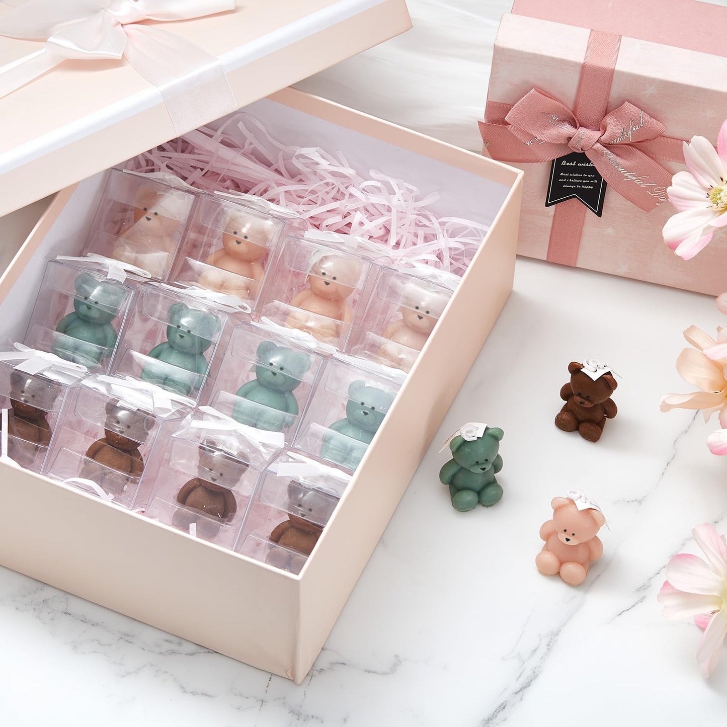 Dansib 15 Pcs Bear Baby Shower Candle Favors for Guest Bear Party Favors Baby Shower Candles Bulk for Gifts Party Decorations (Light Brown,Dark Brown,Green)