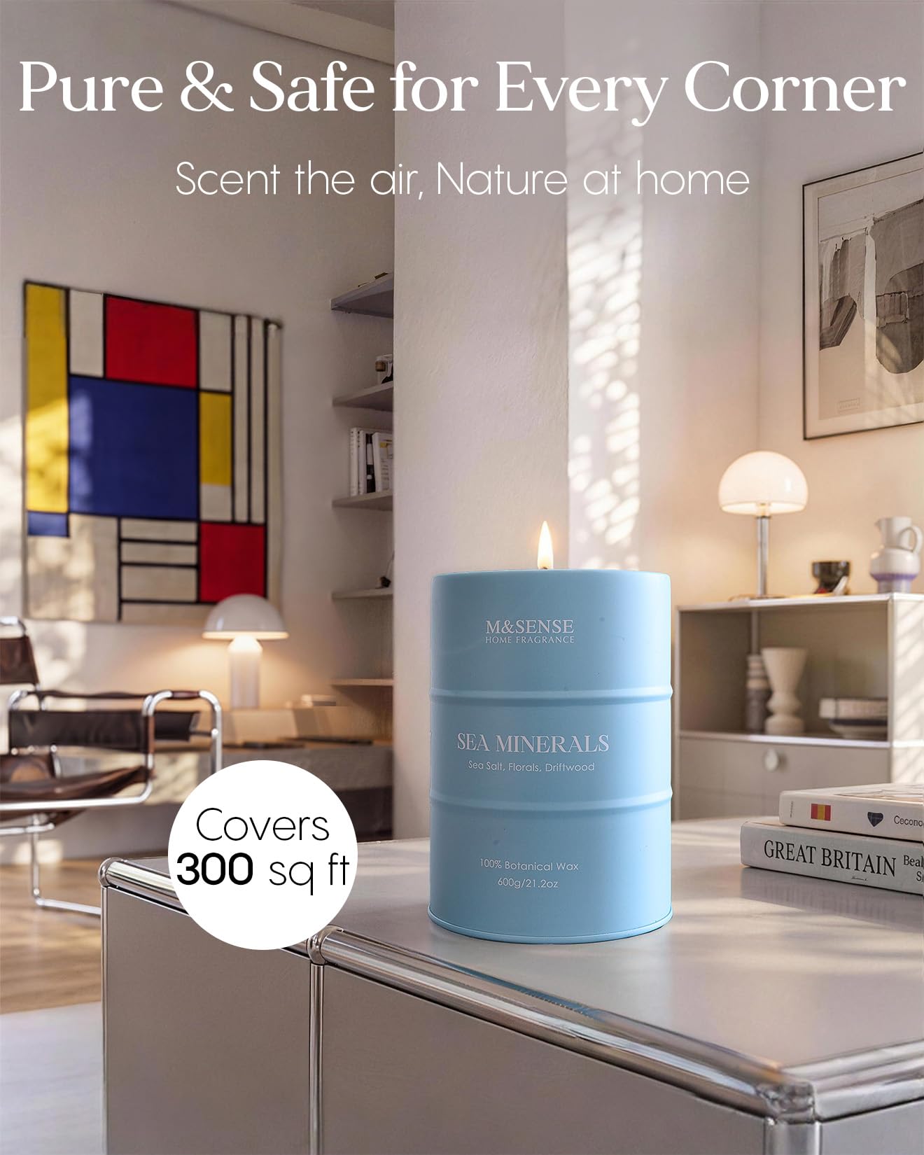 M&SENSE Sea Minerals Scented Candles Ocean Large, Natural Soy Candles 21.2oz 120 Hour Slow Burning,Coconut Candles for Stress Relief Meditation Relaxing,Summer Soy Candle.