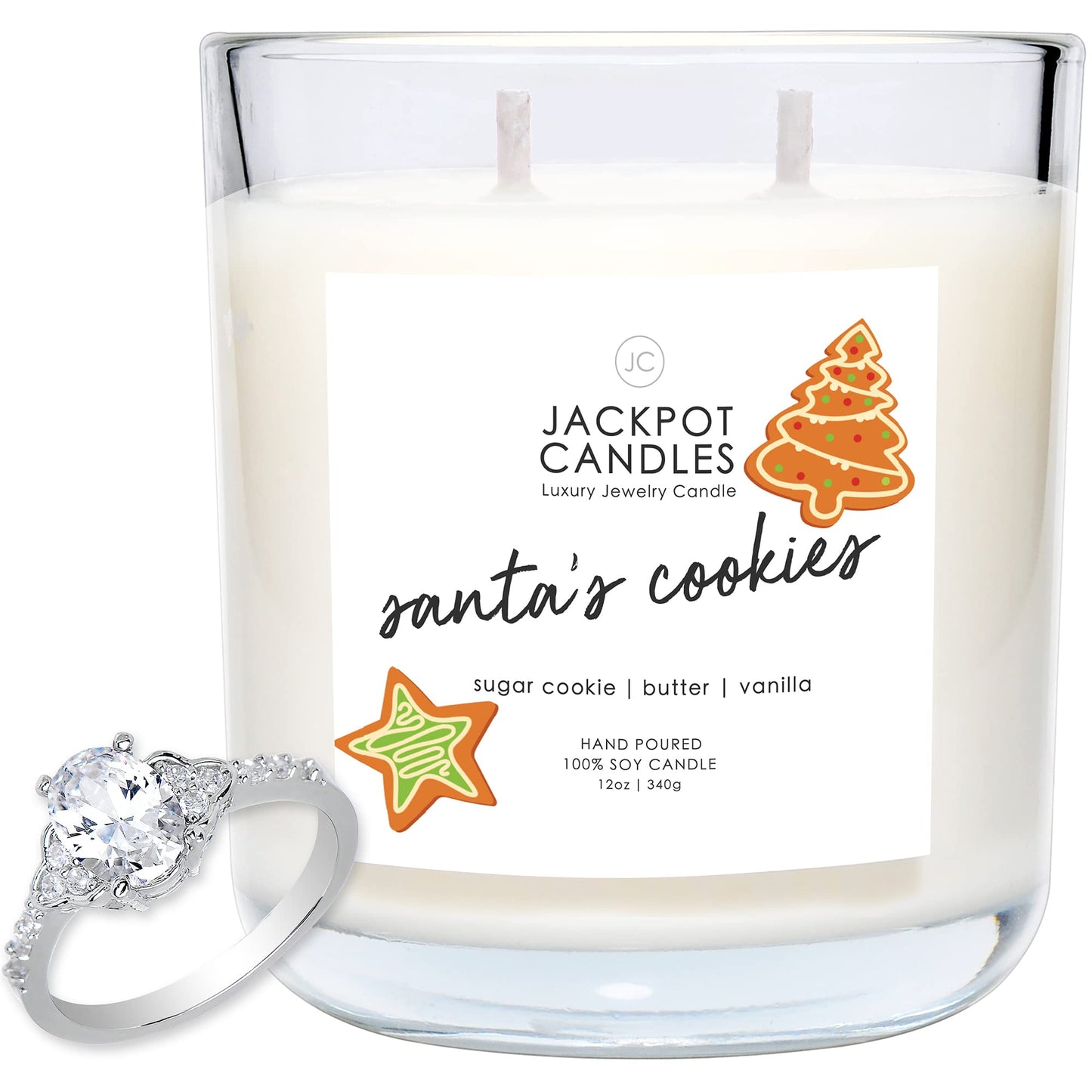 Jackpot Candles Christmas Santas Cookies Candle with Ring Inside (Surprise Jewelry Valued at 15 to 5,000 Dollars) Ring Size 5